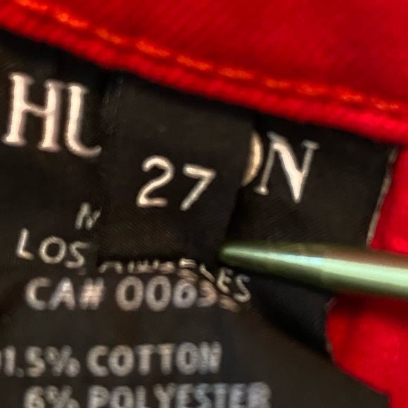 HUDSON Jeans Holiday Red Colette Midrise Skinny Size 27 Waist 28” Inseam 31.5”. - Picture 9 of 10